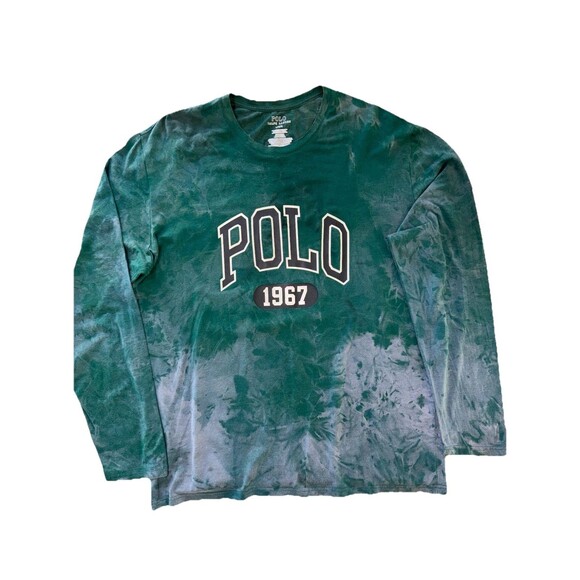 Polo Ralph Lauren Long Sleeve Tie Dye Logo Shirt Men’s Large Green 1967 Retro - Picture 3 of 7